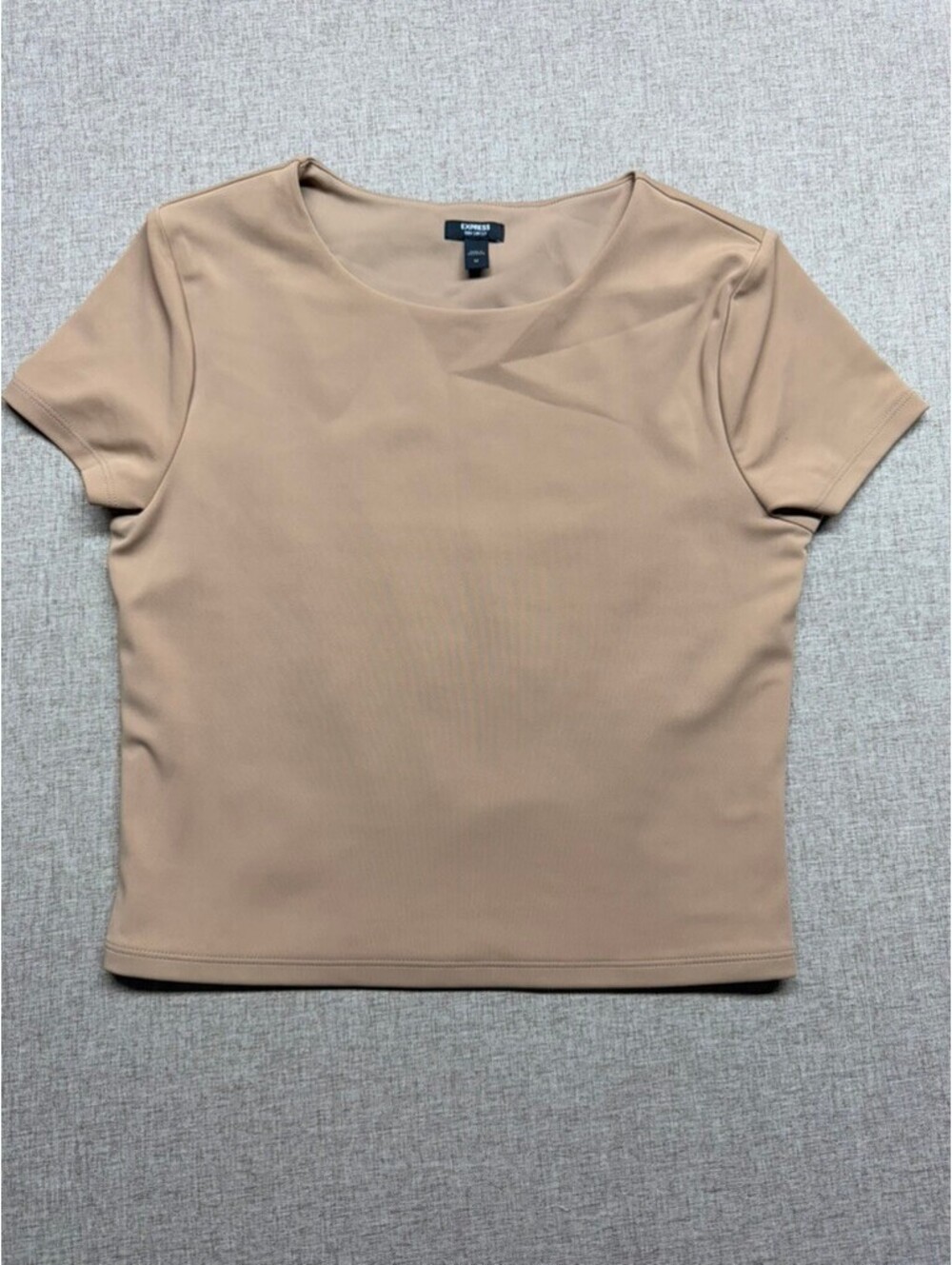 Express Body Contour Nude Tan Double Layered Crew Neck Crop Top Size M